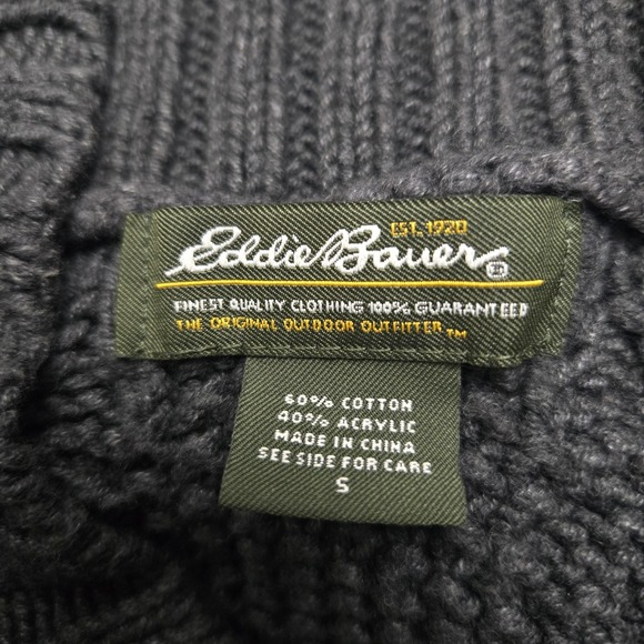 Eddie Bauer Shawl Collar Cable Knit Sweater Women's Small Gray Preppy Heritage - Picture 7 of 13